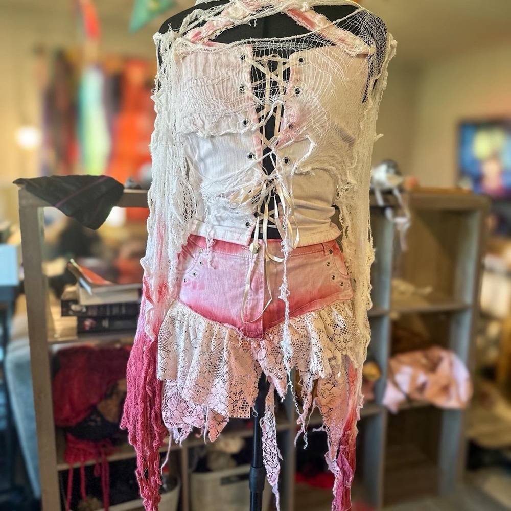 HANDMADE Lace and Denim Two-piece